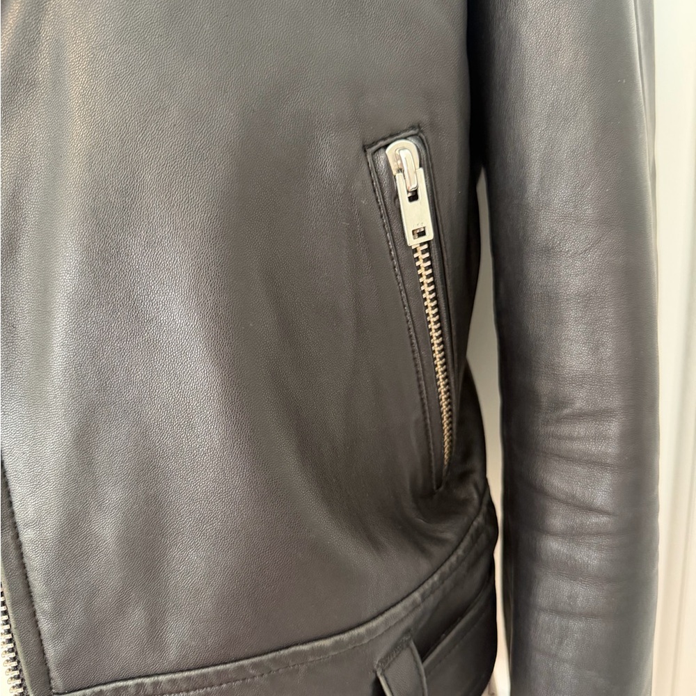 IRO Black Leather Moto Jacket Asymmetrical Biker Jacket EU 40 Medium - Picture 4 of 7